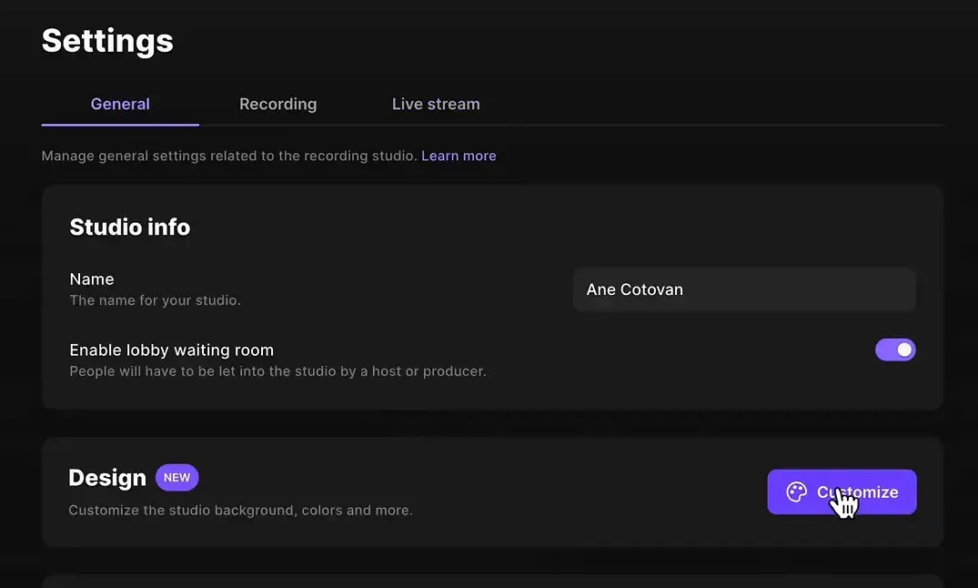 Customizing studio branding in Riverside