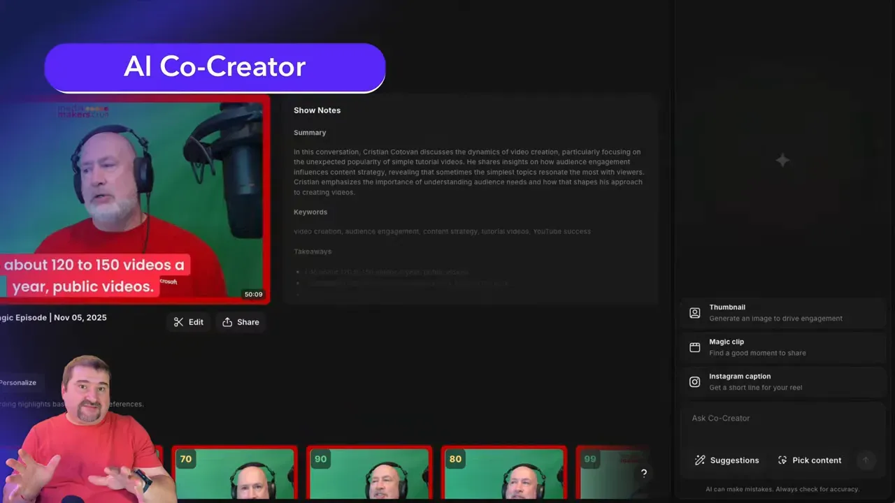 Co-Creator interface with suggested actions