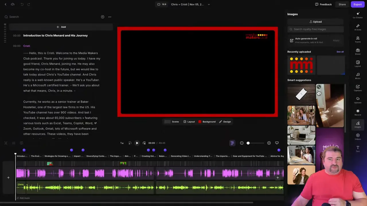 Uploads library with logos, intros and b-roll