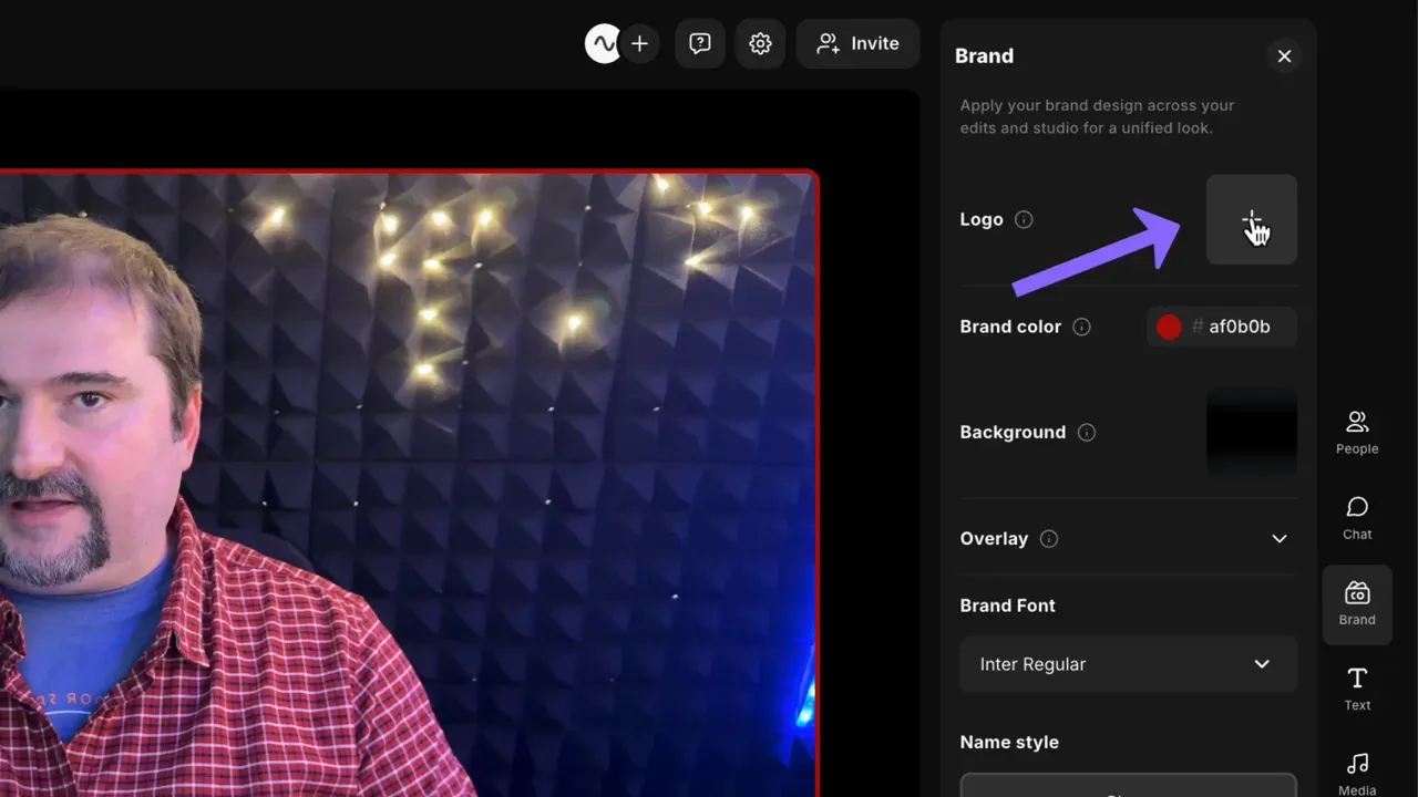 Riverside Brand panel with the Logo upload button highlighted by an arrow and cursor, indicating where to add a logo.