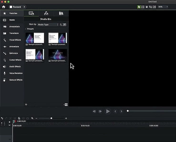 Four slides imported as images in Camtasia media bin