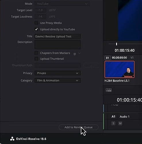 Click Add to Render Queue when your upload settings are ready