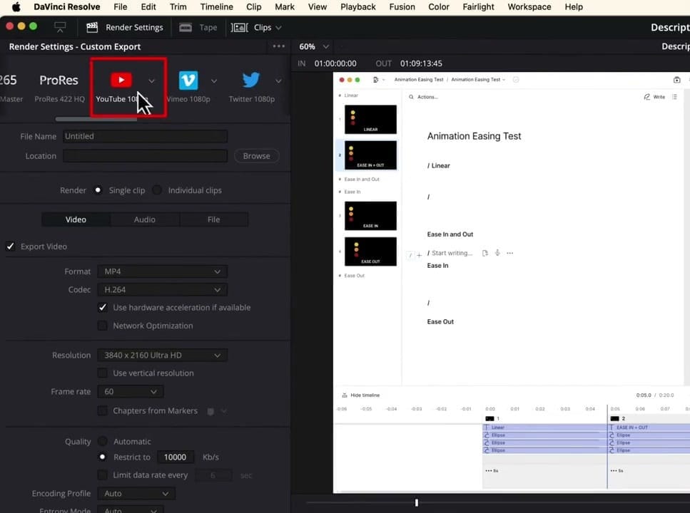 The YouTube preset on DaVinci Resolve's Deliver page gives you optimized export settings