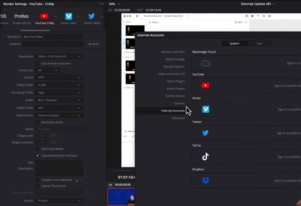 The Internet Accounts section in Preferences shows all available platform connections
