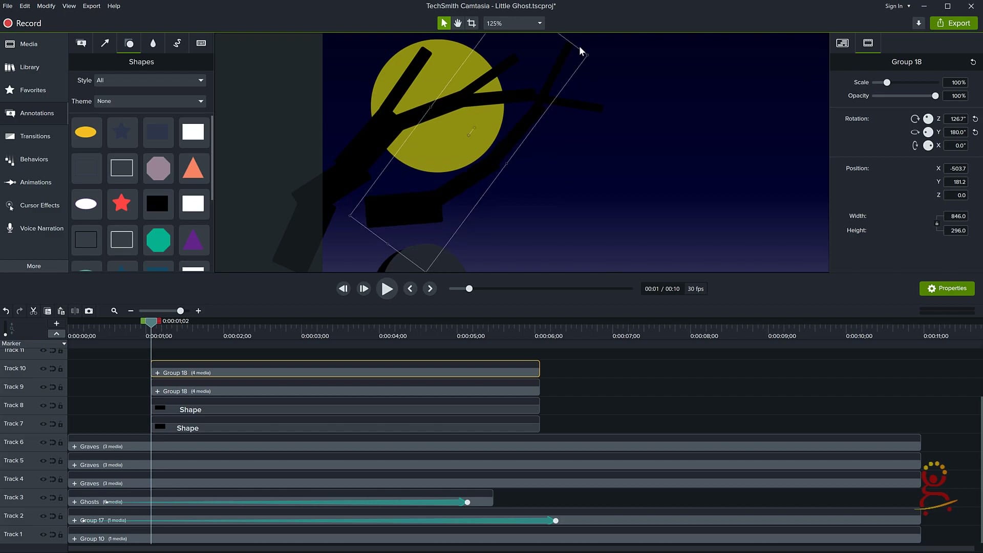 Adding bat elements and animating the spooky scene