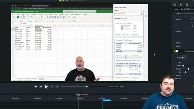 Highlighting two areas of an Excel spreadsheet simultaneously in a Camtasia tutorial