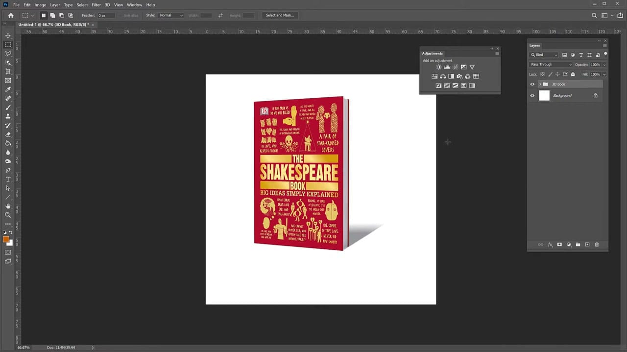 Completed 3D book with realistic drop shadow on white background
