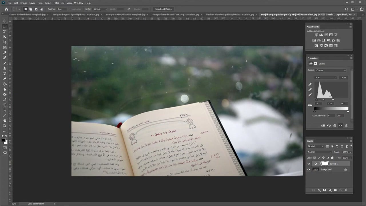 A faded outdoor photo corrected using Levels with shadow and highlight input sliders adjusted