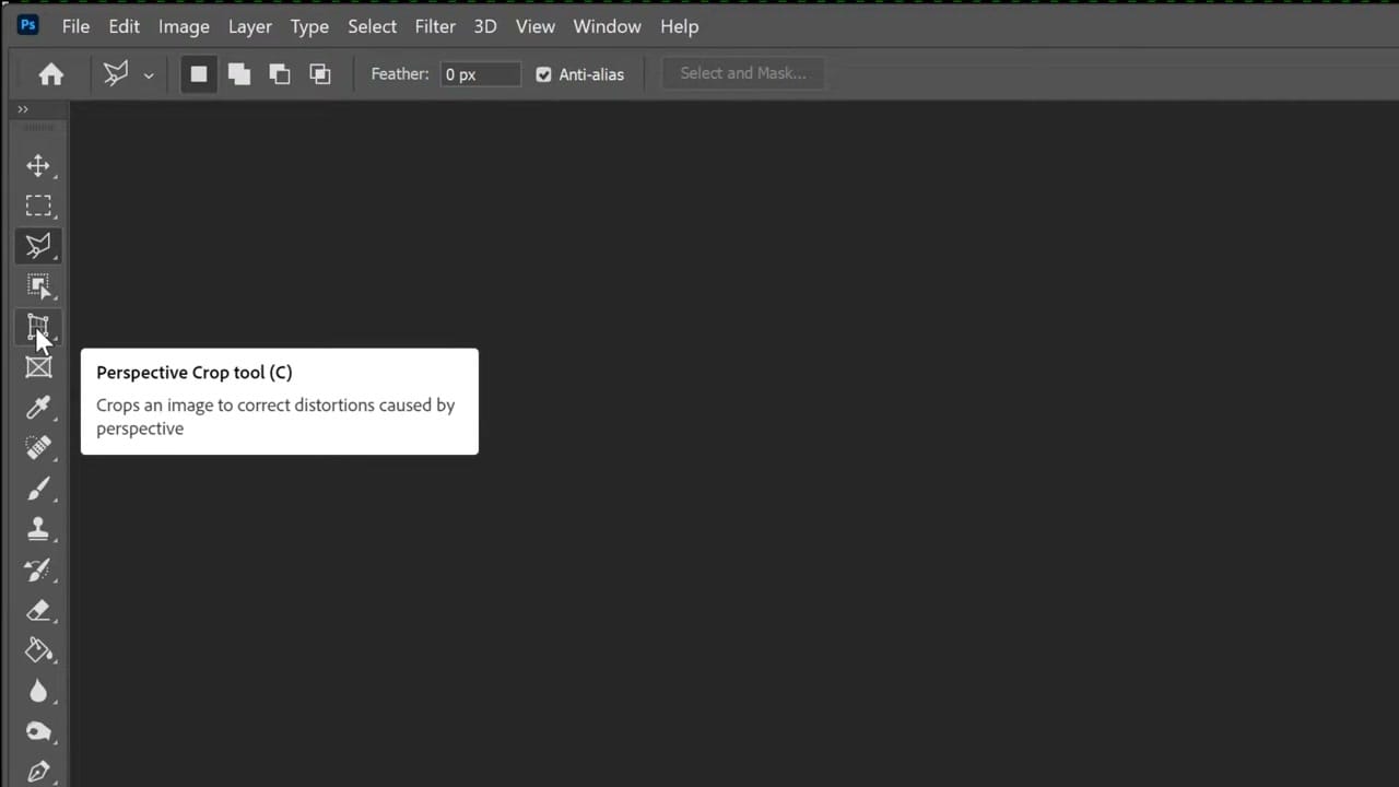 Photoshop toolbar showing Perspective Crop Tool tooltip