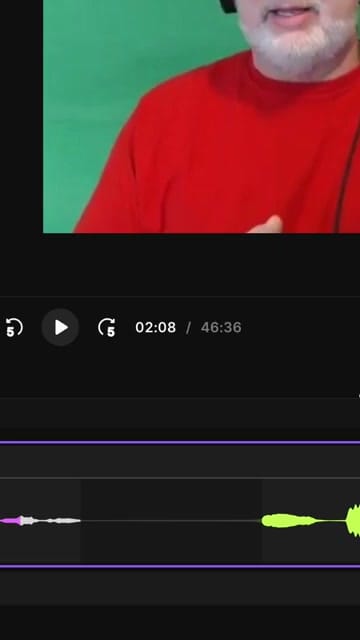 Riverside timeline showing the gap with breathing room between two audio segments