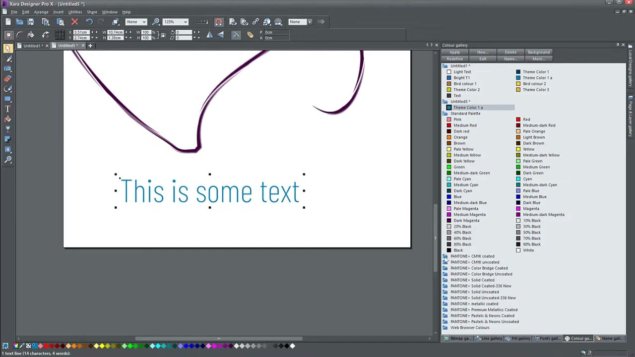 Colour Gallery with Pantone palettes in Xara