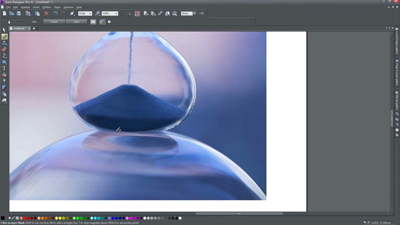 Magnetic lasso selection with Invert button in Xara