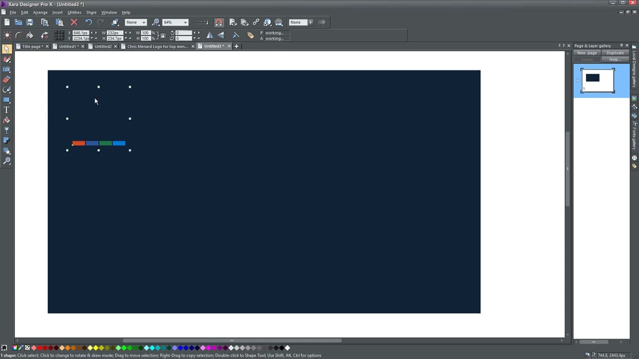Dark virtual background design in Xara with logo elements positioned