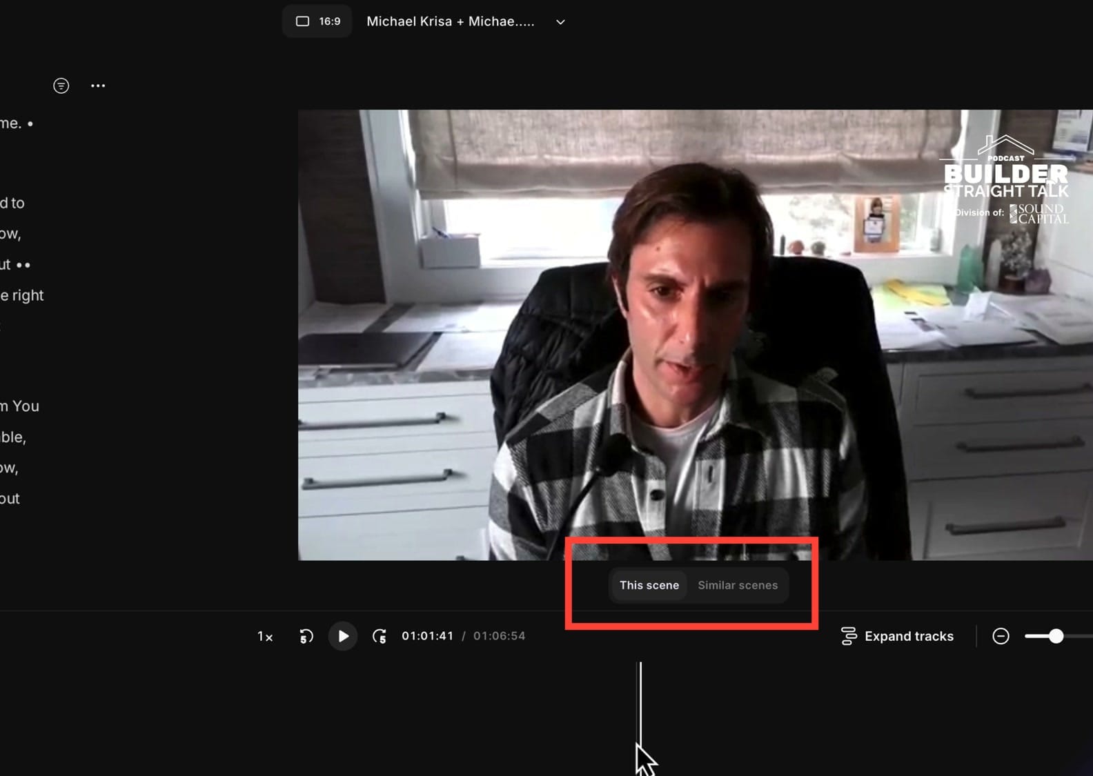 Riverside editor showing This scene and Similar scenes buttons at bottom of canvas for applying layout changes