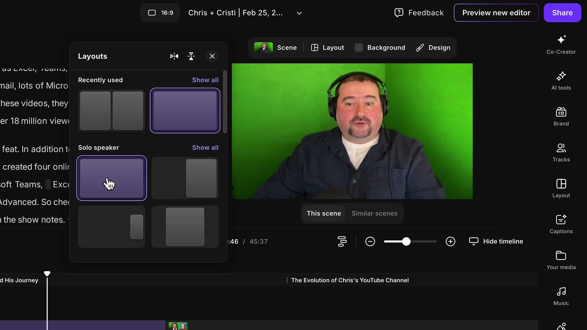 Riverside Layout panel showing Solo Speaker and multi-speaker options