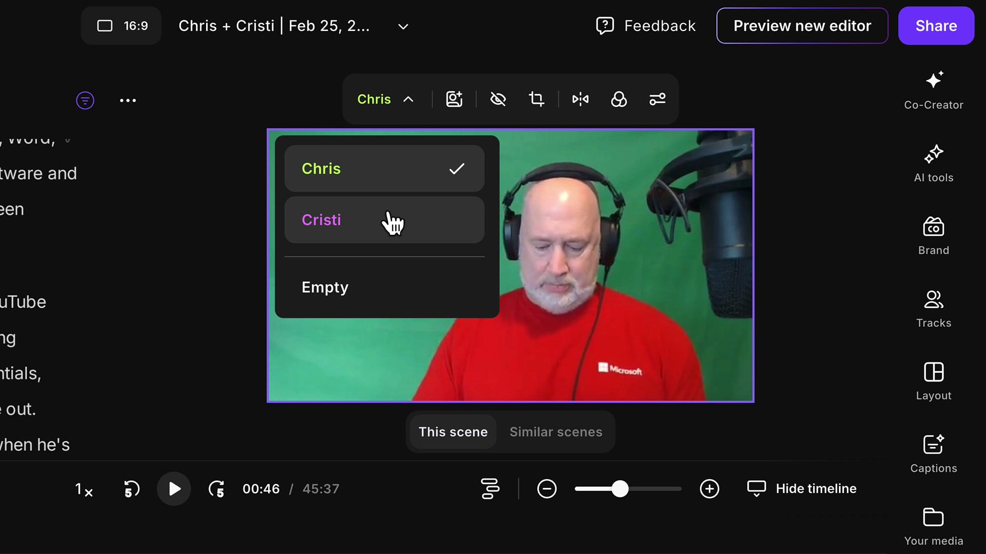 Switching between speakers using the dropdown menu