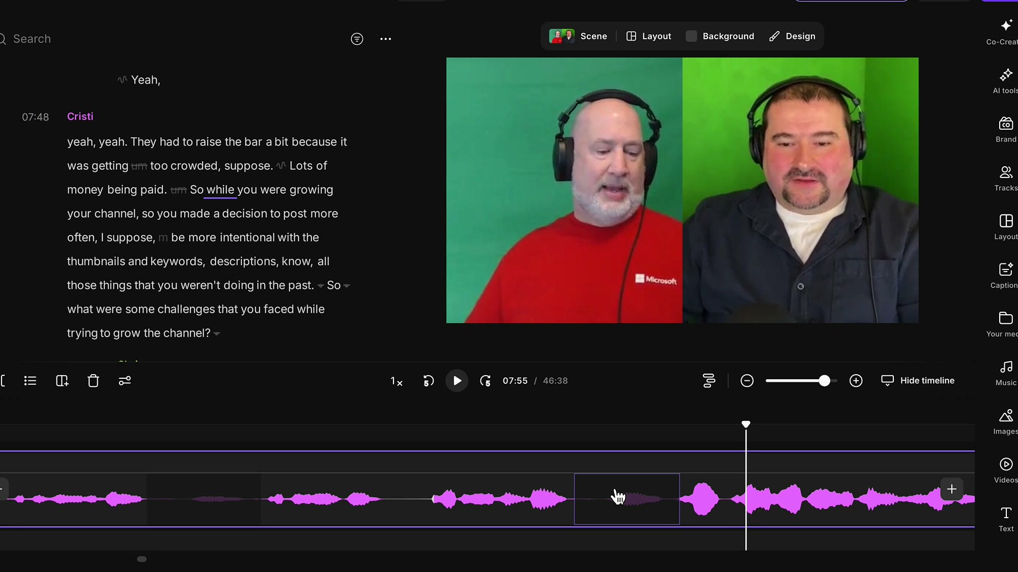 Riverside editor showing the Mute button tooltip and mute icon