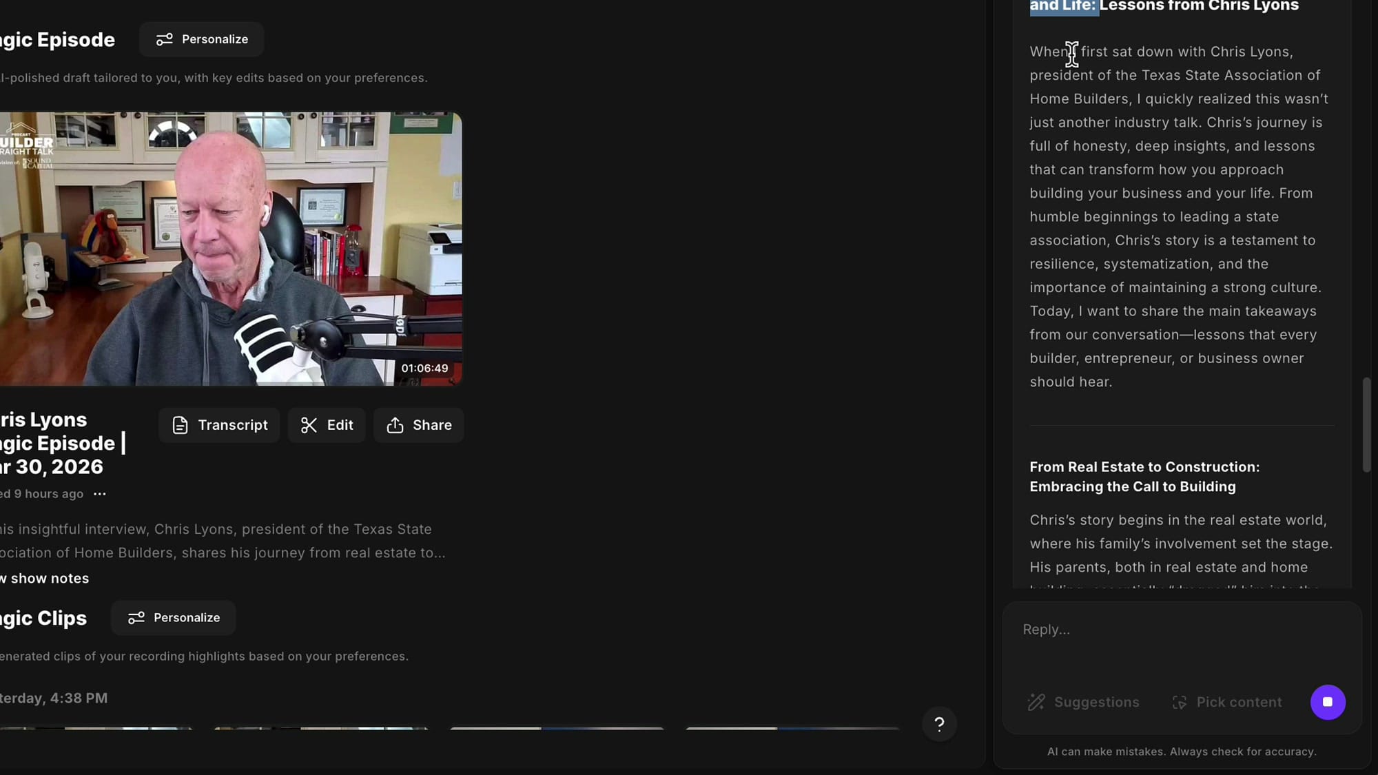 Generated blog post written in first person from the host's perspective