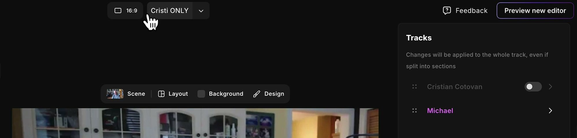 Riverside editor with the edit renamed to Cristi ONLY at the top