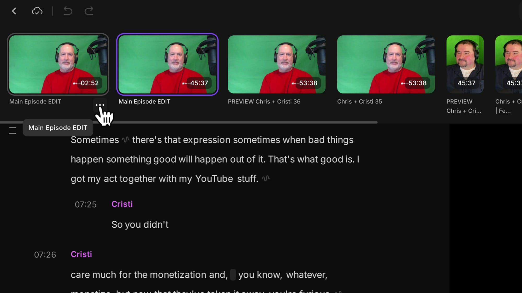 Three-dots menu next to the new edit in the Riverside drawer for renaming