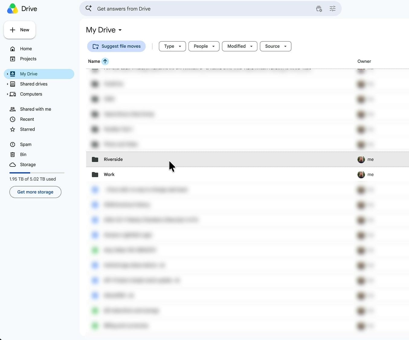 Google Drive My Drive view with the auto-created Riverside folder