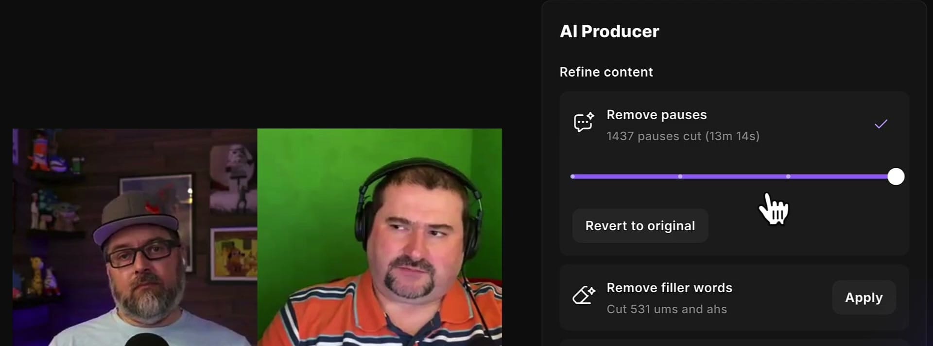 Slider at maximum showing 1437 pauses cut totaling 13 minutes 14 seconds