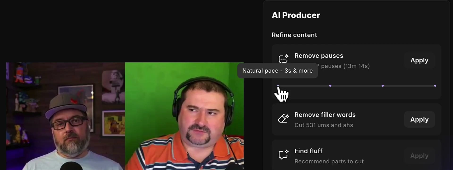 Remove pauses slider set to Natural pace — 3s and more