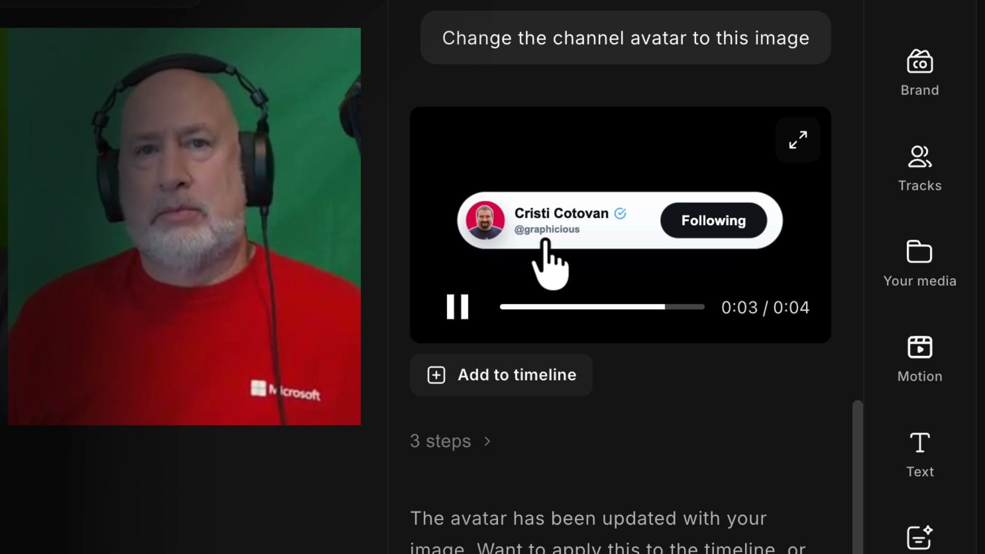 Uploading a profile photo to Co-Creator to replace the channel avatar in the motion graphic