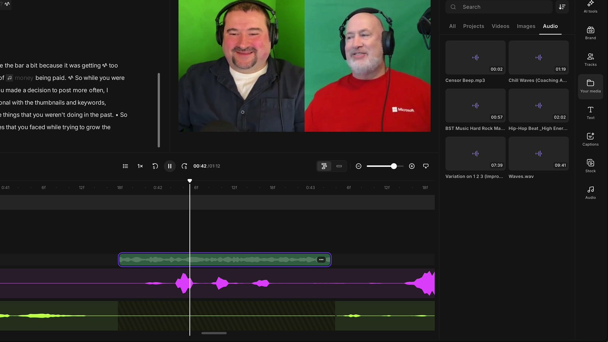 Bleep sound clip sitting on its own track in the Riverside timeline