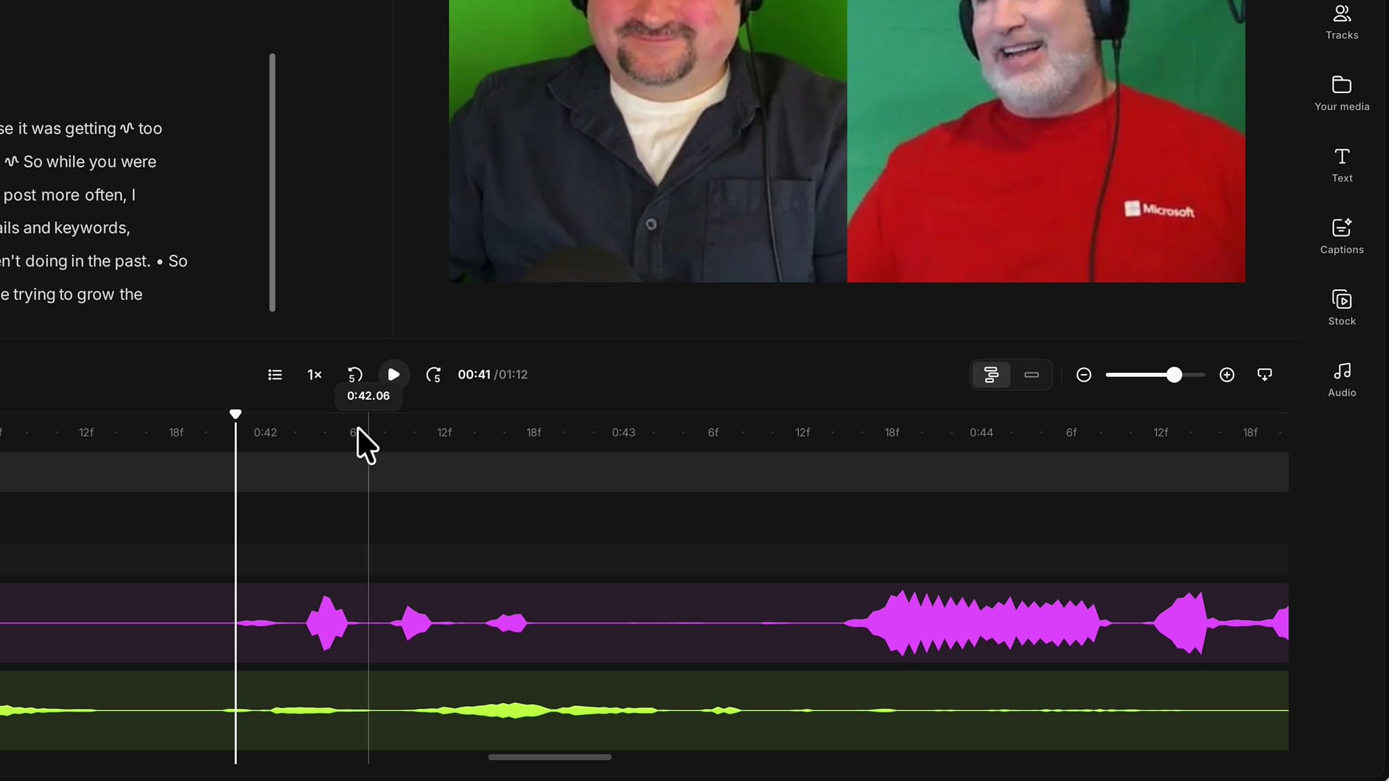 Riverside timeline with speaker tracks separated into individual rows