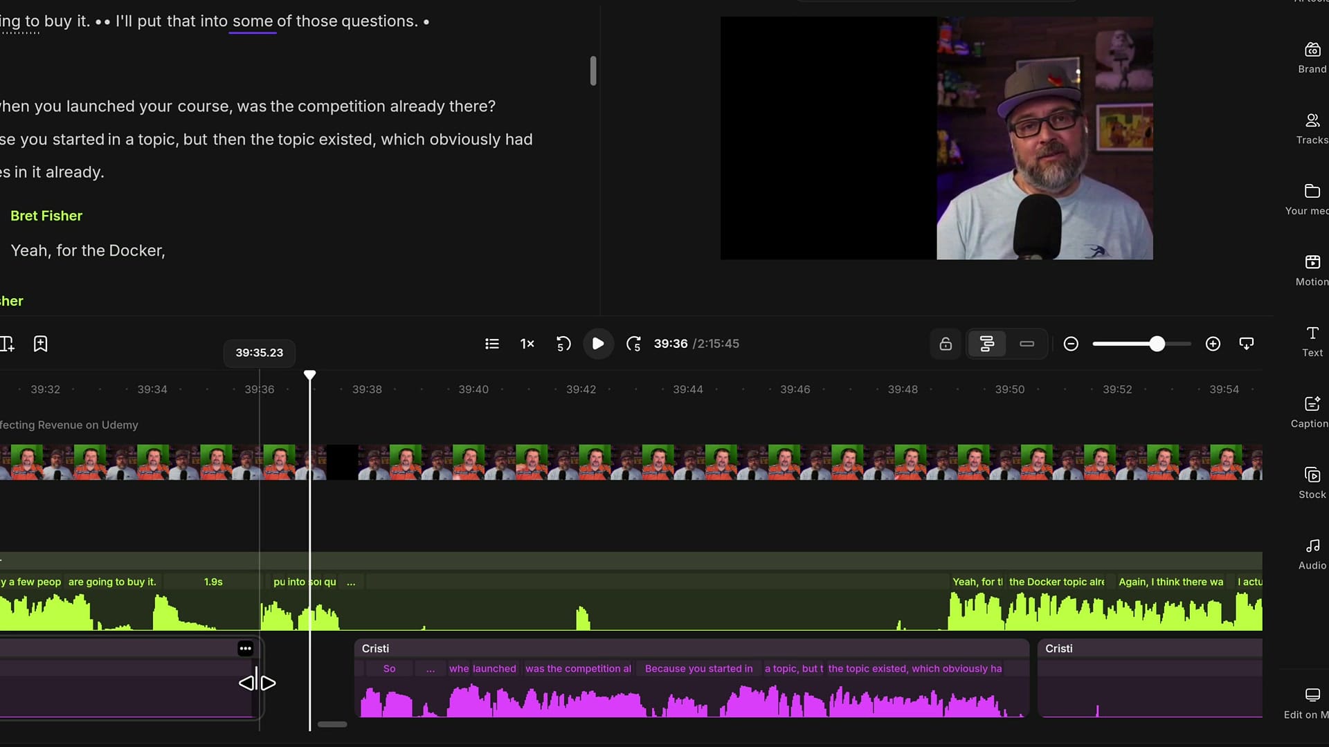 Riverside preview with the host's half of the side-by-side layout showing black video because of a gap in the track