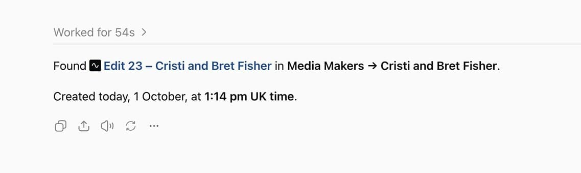 ChatGPT response: Found Edit 23 - Cristi and Bret Fisher in Media Makers