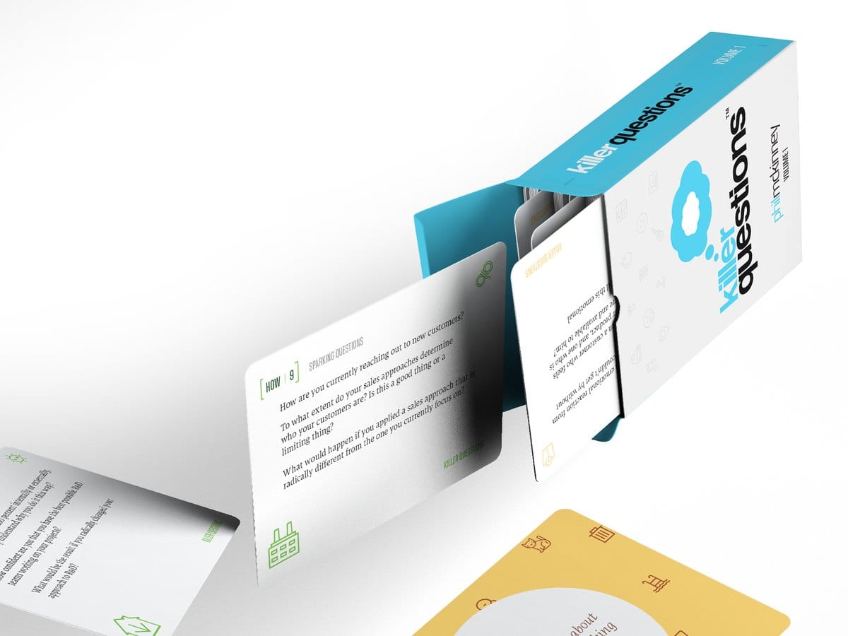 The Killer Questions physical card deck with its box