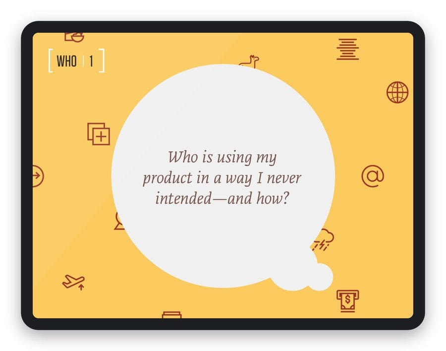 The Killer Questions digital deck on a tablet