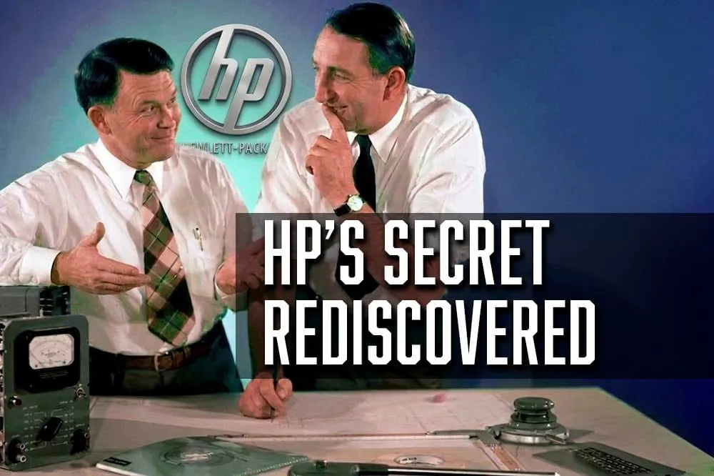 Image of Bill Hewlett and David Packard sharing a secret 