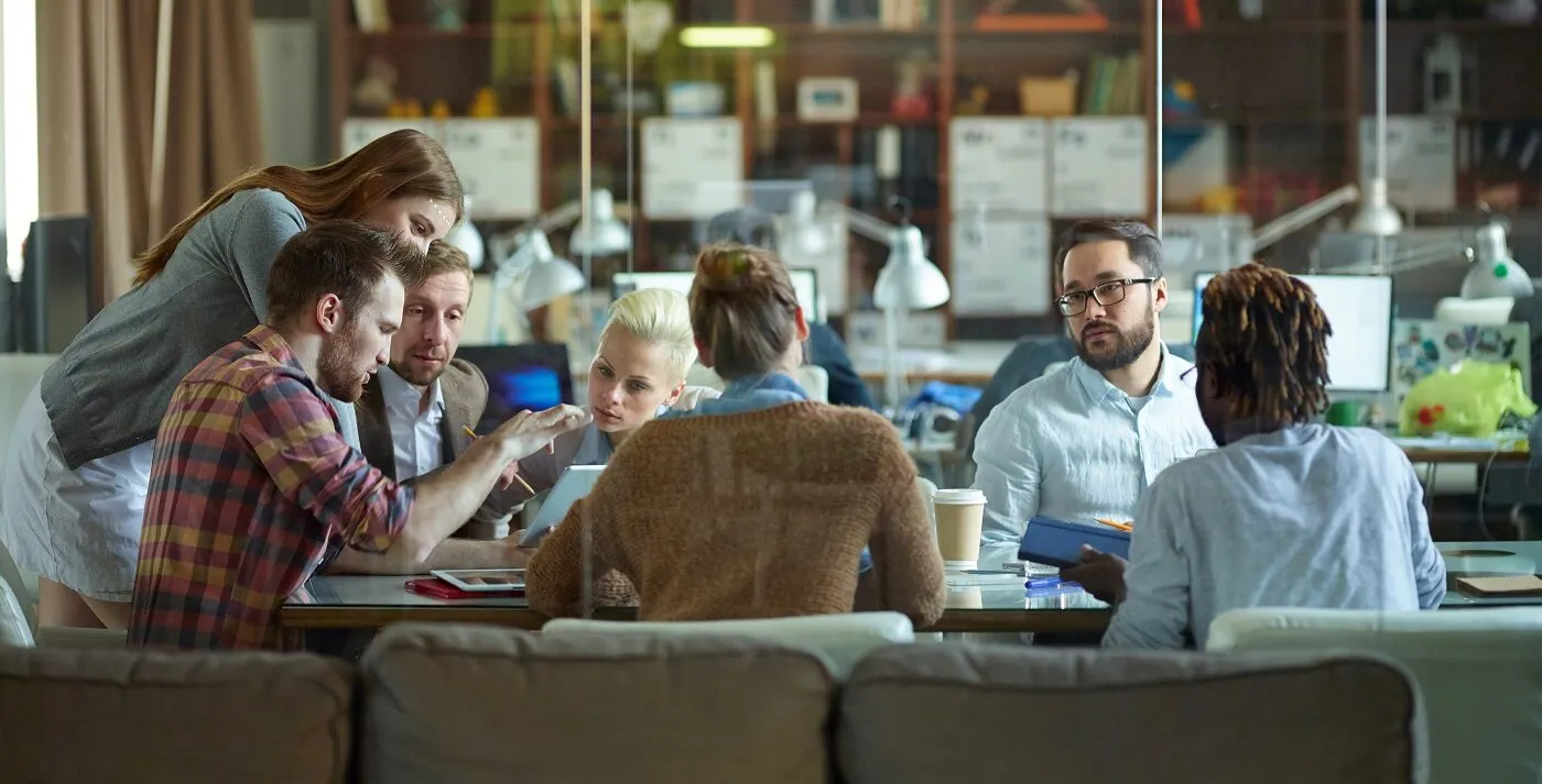 image of a team in discussion during a brainstorm