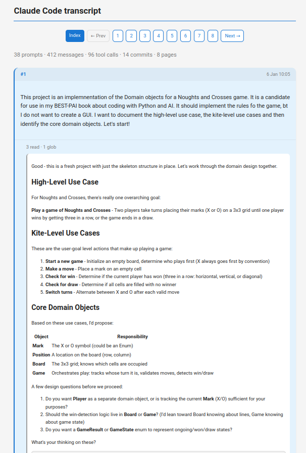A sample of a Claude Code Session