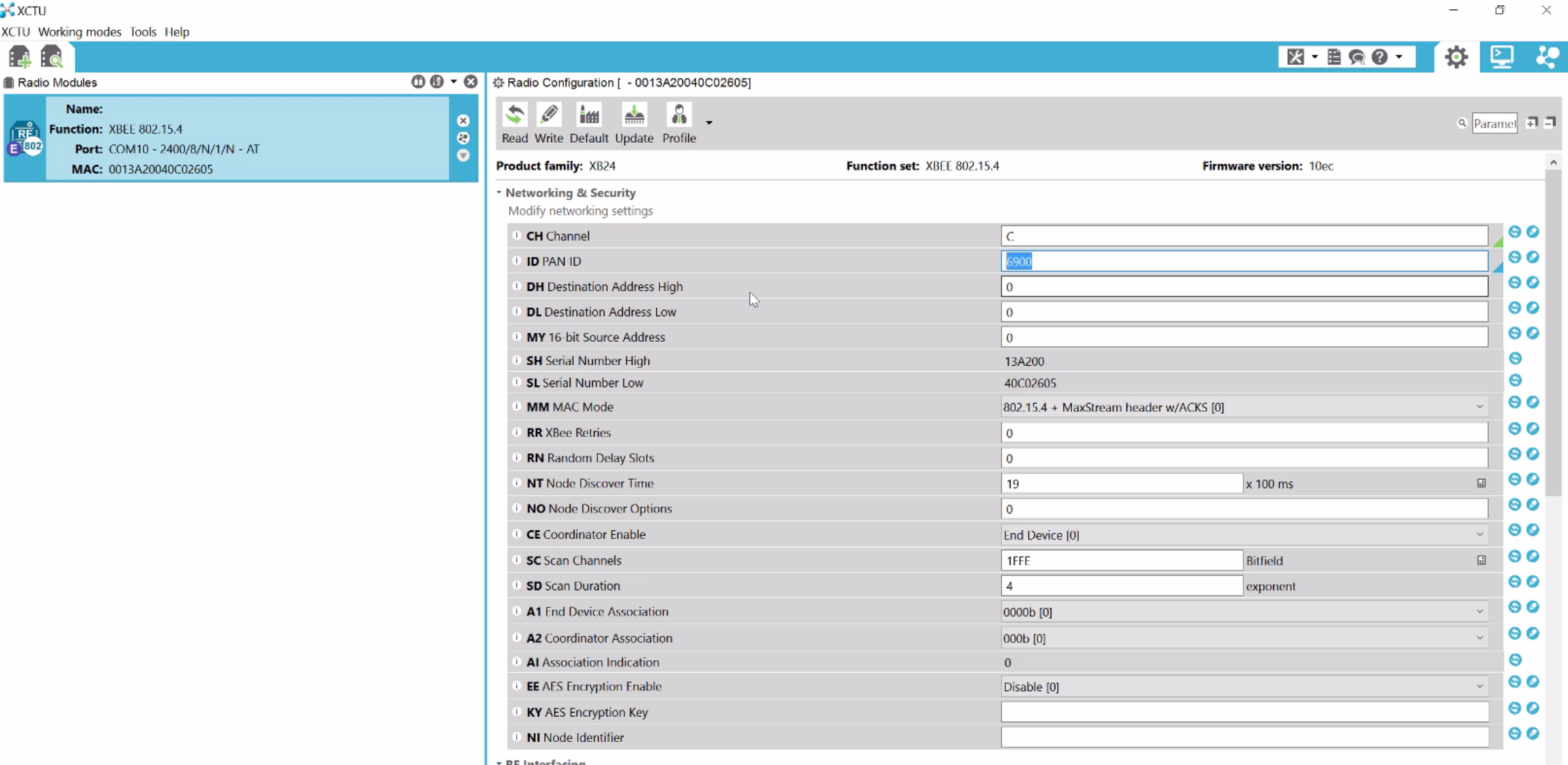 Xbee properties in XCTU