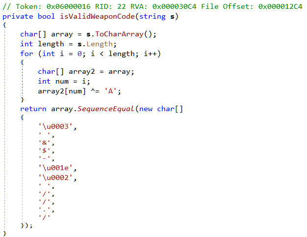 Figure 7: Checking whether the weapon code is correct