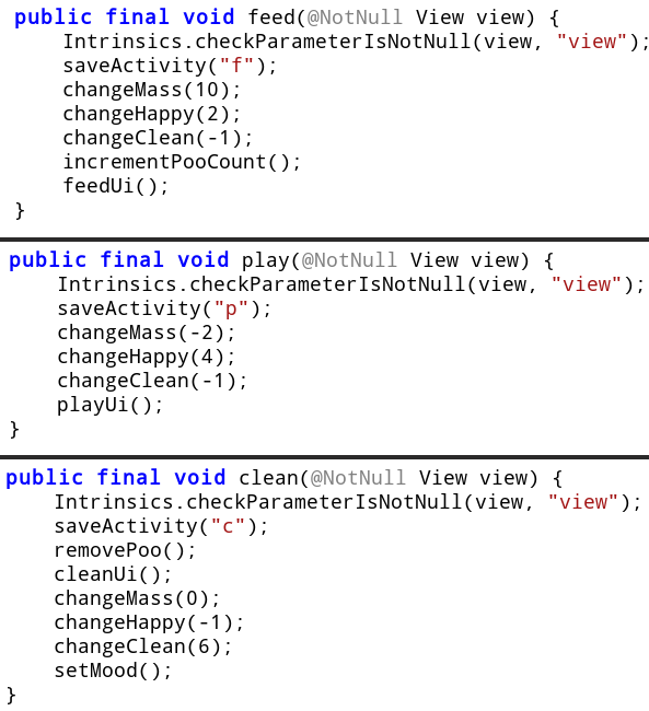 Figure 5: The methods handling feed, play and clean