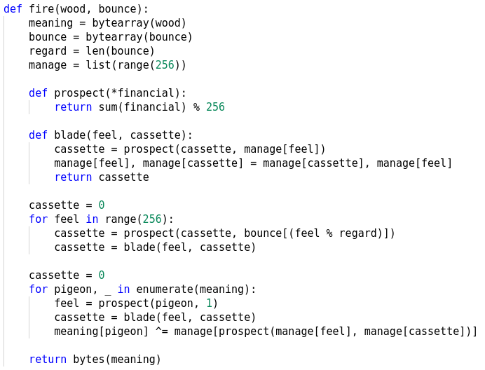 Figure 9: The fire function is actually RC4 crypt 