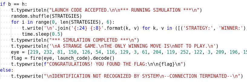 Figure 15: The correct launch code gives us the flag