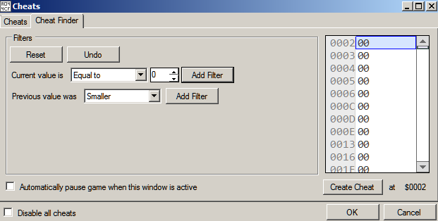Figure 3: Using Cheat Finder