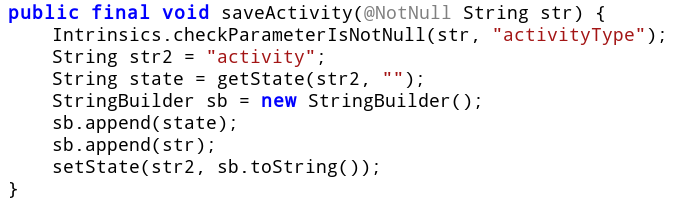 Figure 8: The saveActivity method