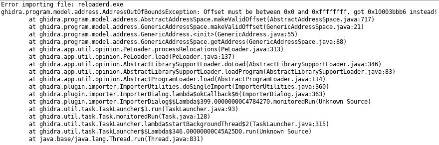 Figure 5: Ghidra fails to load the binary