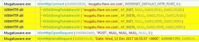 Figure 2: POST request to mugatu.flare-on.com