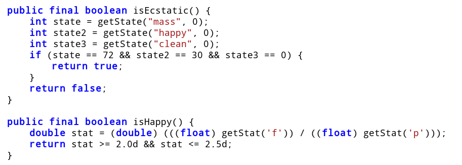 Figure 10: isEcstatic and isHappy methods