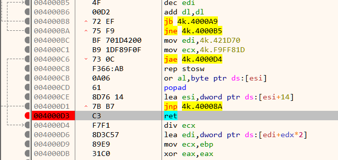 Figure 4: Bypassing the decompression stub