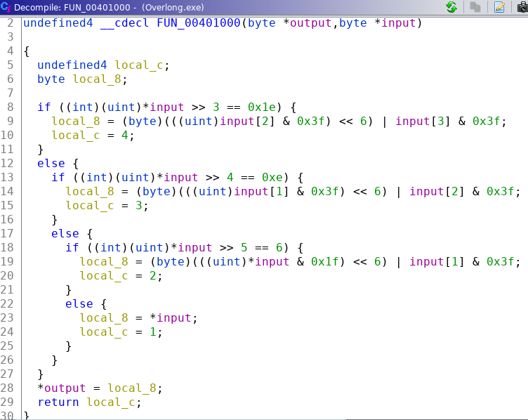 Figure 7: The decompiled code of FUN_00401000