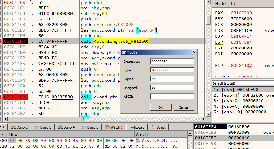Figure 8: Changing the parameters in x64dbg